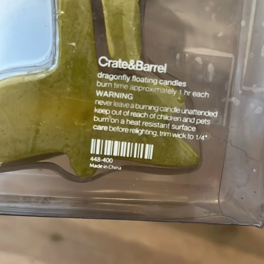 Crate & Barrel Floating Candles Dragonfly Set of 4 Night Swimming Pool Green